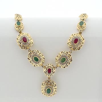 Gouden Oosterse collier met robijn en smaragd (Ketting), Gebruikt, Ophalen of Verzenden, Met edelsteen, Goud
