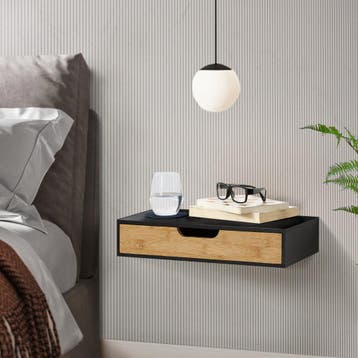 Wandplank set van 2 met lade Bokn bamboe 40x24x8 cm zwart [e, Verzenden, Nieuw