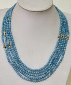 Collier, ZEER LANG, (250 cm) van natuurlijke aquamarijn met