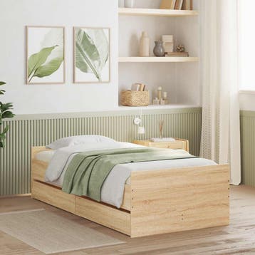 vidaXL Bedframe Sonoma Eiken Bewerkt hout, Verzenden, Nieuw, Bruin, Hout