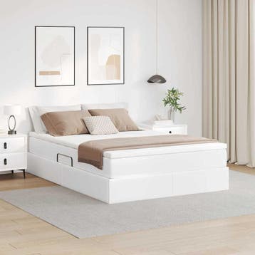 vidaXL Opslag bed met matras met matras Wit 140 x 200 cm Nep, Verzenden, Nieuw, Wit, Overige materialen