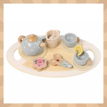 Kruzzel Complete grijze houten theeset met kopjes, koekje..., Ophalen of Verzenden, Nieuw