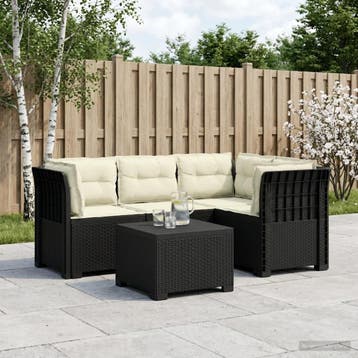 vidaXL 4-Persoons Tuinbank met Kussens Rieten Look PP, Verzenden, Nieuw