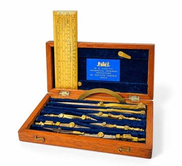 Droog kompas - Messing, Hout - W. H. Harling London Coffret