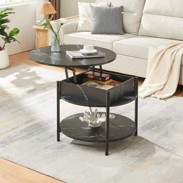 Salontafel Kandas rond marmerlook zwart en goudkleurig Ø70 c, Verzenden, Nieuw