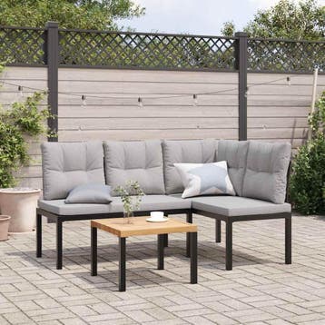 vidaXL Tuinbanken met kussens 2 st gepoedercoat staal zwart, Tuin en Terras, Verzenden, Nieuw, Metaal