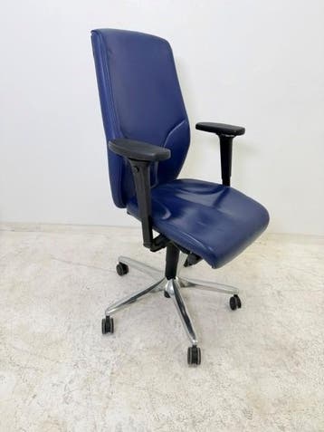 Giroflex 64-9278 manager bureaustoel donkerblauw leer 4D NPR, Overige plaatsen, Ophalen of Verzenden, Gebruikt, Stoel
