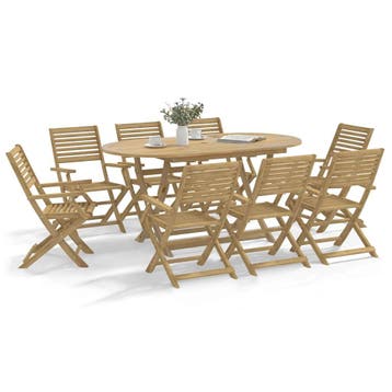 vidaXL 9-delige Tuinset massief acaciahout, Nieuw, 8 zitplaatsen, Tuinset, Verzenden