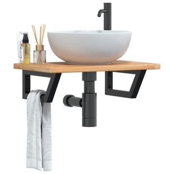 vidaXL Badkamer wandschap staal en massief eikenhout, Verzenden, Nieuw