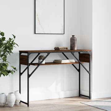 vidaXL Wandtafel met schap 105x30x75 cm bewerkt hout bruin, Verzenden, Nieuw