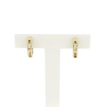 Bicolor gouden klapcreolen met zirconia; Ø 15,1 mm, Sieraden, Tassen en Uiterlijk, Gebruikt, Ophalen of Verzenden, Met edelsteen