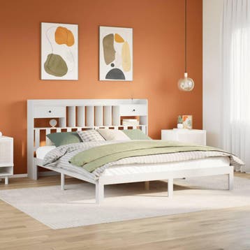 vidaXL Bed met boekenkast zonder matras grenenhout wit, Huis en Inrichting, Eenpersoons, Verzenden, Wit, Nieuw