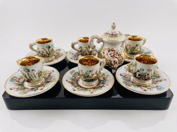 Koffieservies voor 6 (13) - Porselein, Verguld - Koffieset