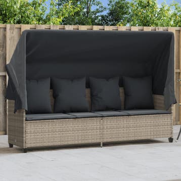 vidaXL Ligbed met luifel en kussens poly rattan lichtgrijs, Verzenden, Nieuw