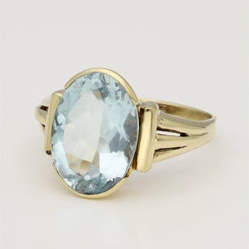 Ring - 14 karaat Geel goud - 4.18ct. tw. Aquamarijn, Nieuw