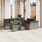 vidaXL Tuinbankenset met kussen 18 pcs Grijs poly rattan, Tuin en Terras, Verzenden, Nieuw, Rotan, 8 zitplaatsen