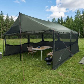 vidaXL Gezinstent Leger groen 450 x 400 x 265 cm Polyester, Caravans en Kamperen, Tenten, Verzenden, Nieuw, Tot en met 2