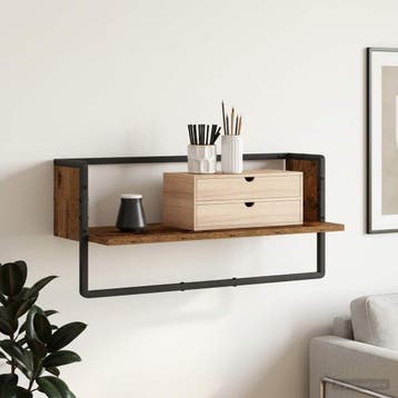vidaXL Wandplank Muurmontage Oud hout 65 x 25 x 30 cm metaal, Verzenden, Nieuw