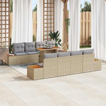vidaXL Tuin Sofa Set 9 st Beige Poly riet, Verzenden, Nieuw, Rotan, Meer dan 8 zitplaatsen