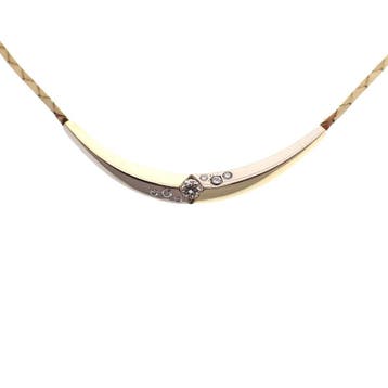 Bicolor gouden platte cobra schakelcollier met diamanten;..., Sieraden, Tassen en Uiterlijk, Gebruikt, Ophalen of Verzenden, Met edelsteen
