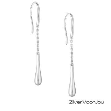 Lange 925 zilveren oorbellen met fijne ketting en druppelvor, Verzenden, Nieuw, Zilver