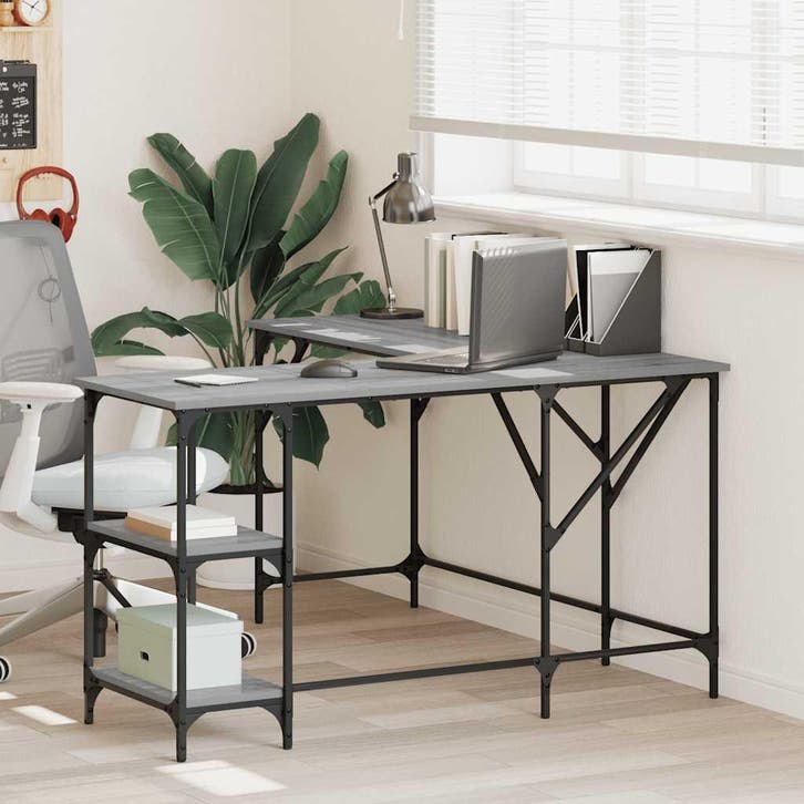 vidaXL Bureau 139x139x75 cm bewerkt hout grijs sonoma, Huis en Inrichting, Bureaus, Nieuw, Verzenden