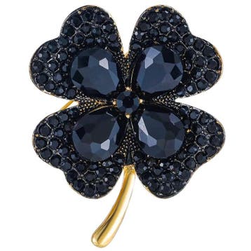 Fako Bijoux - Broche - Klavertje Vier - Zwart - 40x51mm -, Verzenden, Nieuw