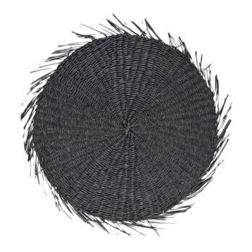 zeegras placemat rond zwart franjes 38cm, Verzenden, Nieuw