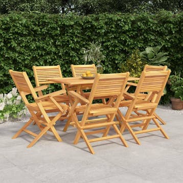 vidaXL 7-delige Tuinset massief teakhout, Verzenden, 6 zitplaatsen, Nieuw, Tuinset