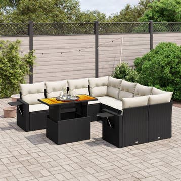 vidaXL 9-delige Loungeset met kussens poly rattan zwart, Verzenden, Nieuw, Loungeset