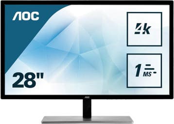 AOC 4k Monitor 28 Inch 60 Hz HDMI, DisplayPort, VGA, DVI, Computers en Software, Monitoren, Kantelbaar, Ophalen of Verzenden, 1 tot 2 ms