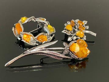 Statement Baltisch Amber Broche-Set – Drie Artistieke