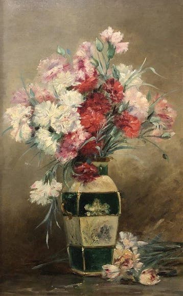 École Espagnole (c. 1950) - Vase à Oeillets Chinois, Antiek en Kunst