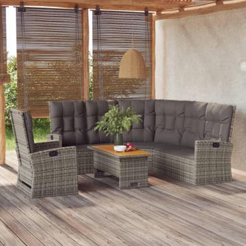 vidaXL 3-delige Loungeset met kussens poly rattan grijs, Verzenden, Nieuw, 3 zitplaatsen, Loungeset
