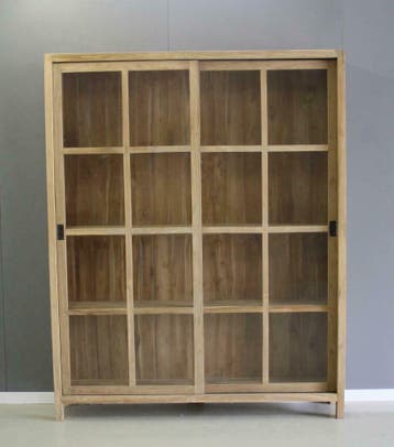 Boekenkast teakhout | schuifdeuren | 160cm | Indoteak, Huis en Inrichting, Kasten | Boekenkasten, 200 cm of meer, 150 tot 200 cm