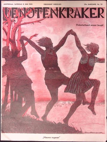 Spotprent met dansende jeugd op het Pinksterfeest (Lithos), Verzenden