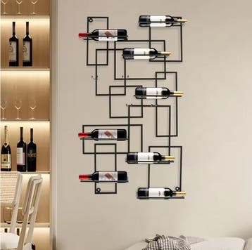 Wandrek Wijnrek 10 Flessen – Modern Geometrisch Design Zwart, Huis en Inrichting, Verzenden, Nieuw
