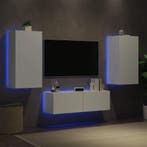 vidaXL 3-delige tv-wandmeubelset met LED-verlichting wit, Verzenden, Nieuw, Overige houtsoorten