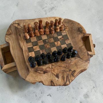 Schaaktafel - van olijfhout – met de hand gemaakt - Hout