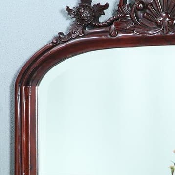 Getoogde mahonie schouwspiegel met gestoken onderhoeken en k, Antiek en Kunst, Antiek | Spiegels, Ophalen of Verzenden