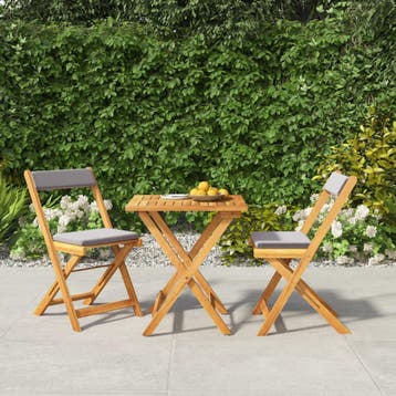 vidaXL 3-delige Bistroset inklapbaar met kussens massief, Verzenden, Nieuw, Hout, 3 zitplaatsen