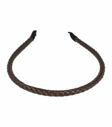 Haarband Diadeem 1cm – Gevlochten Lederlook – Donkerbruin, Nieuw