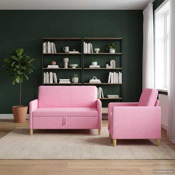 vidaXL Bankenset met opbergruimte 2 pcs Roze Polyester, Huis en Inrichting, Banken | Bankstellen, Verzenden, Nieuw, Kunststof
