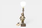 Lamp - Antieke bronzen jongen die fluit, staand onder een