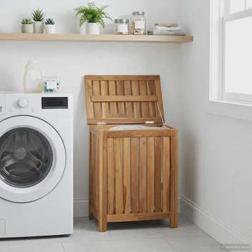 Natuurlijke Teak Houten Was Mand 50x35x60cm met Deksel - Bad, Verzenden, Nieuw