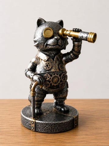 sculptuur, Steampunk Mechanical Cat with Telescope - 18 cm -, Antiek en Kunst