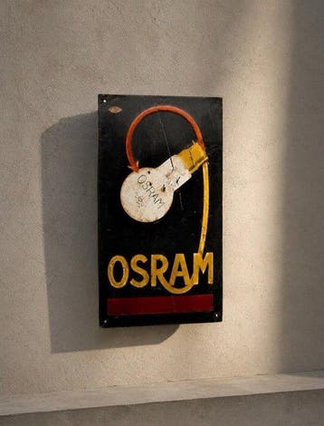 OSRAM-reclamesign in reliëf gelithografeerd plaatstaal –