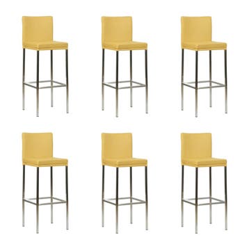 Set van 6 Leren barkruk Break hoog - Toledo Lemon (geel) -, Huis en Inrichting, Barkrukken, Ophalen of Verzenden, Nieuw, Leer
