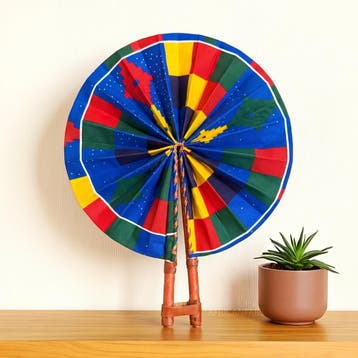 Afrikaanse handwaaier - Ankara print waaier - Blauw Rood Ife, Ophalen of Verzenden, Nieuw