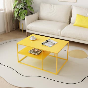 Salontafel Solund met plank 45x90x60 cm geel [en.casa], Huis en Inrichting, Tafels | Salontafels, Verzenden, Nieuw